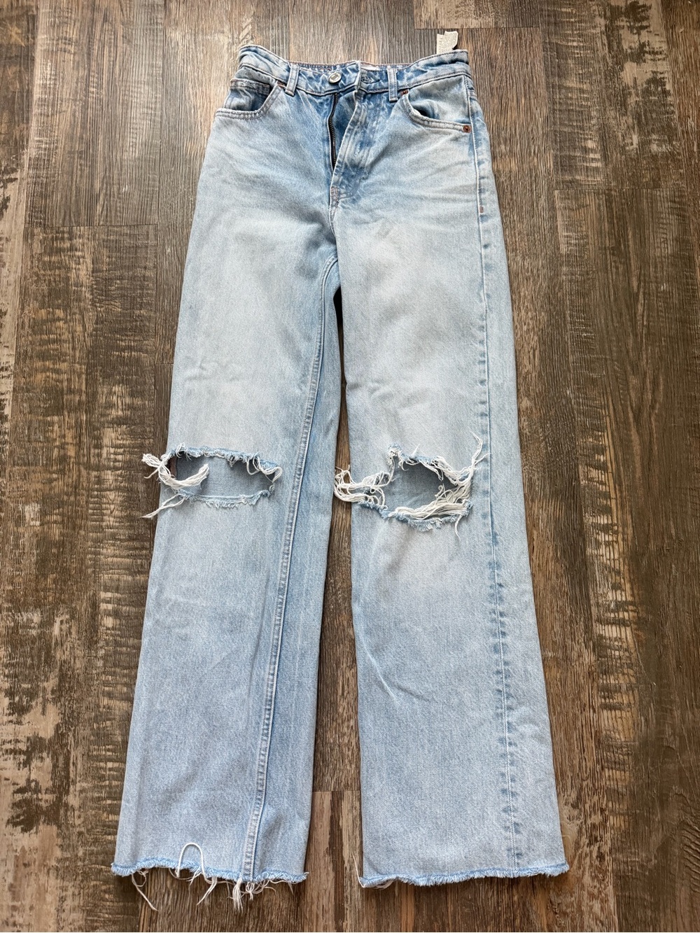 Light Blue Distressed Wide-Leg Women's Jeans